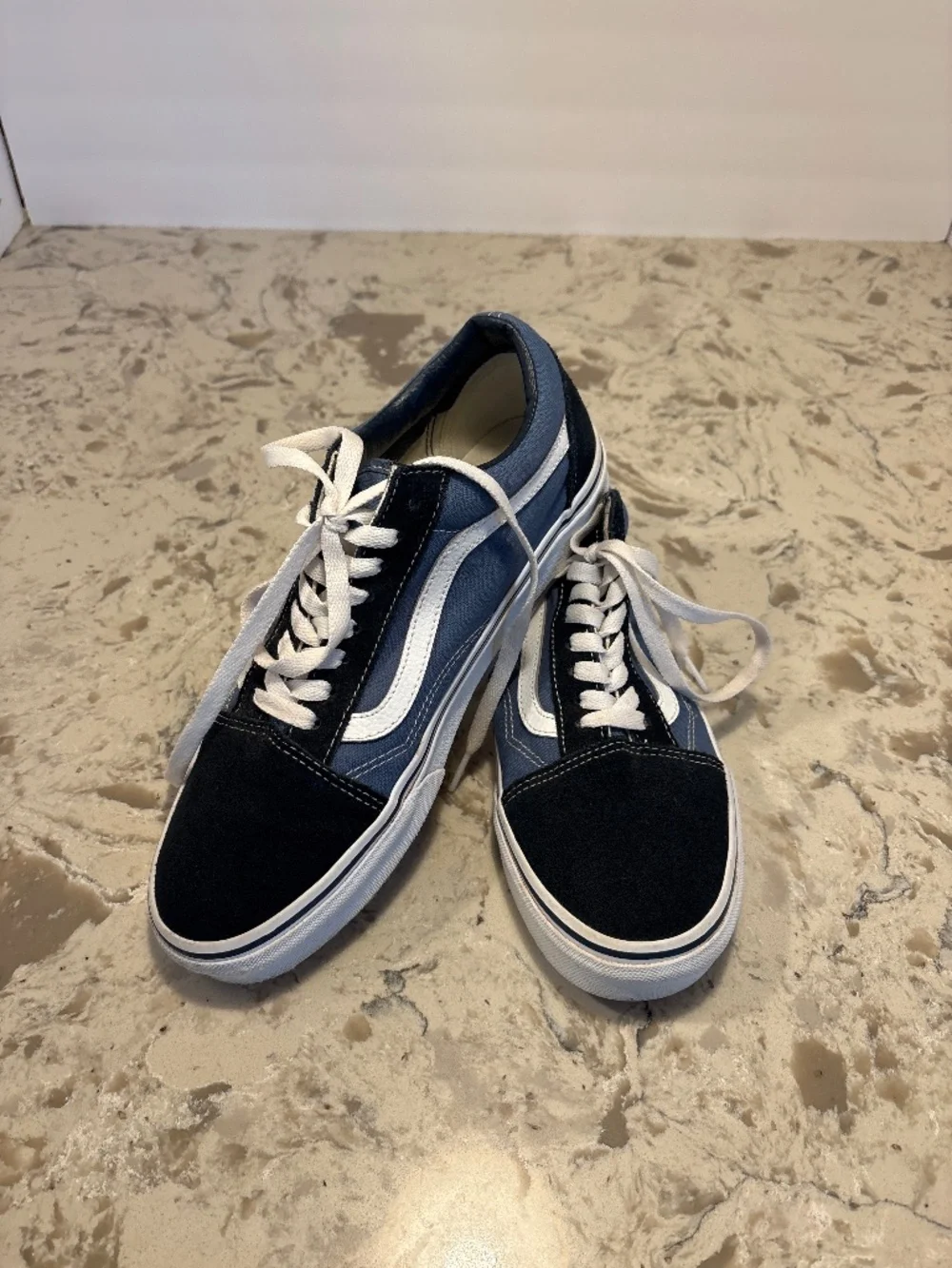 Van’s Navy Blue Old Skool Sneakers Black Suede Toe W 9.5 M 8